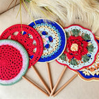 CouldNook Hand Crochet Round Hand Fan - Retro Chinese Style Woven Decor Fan