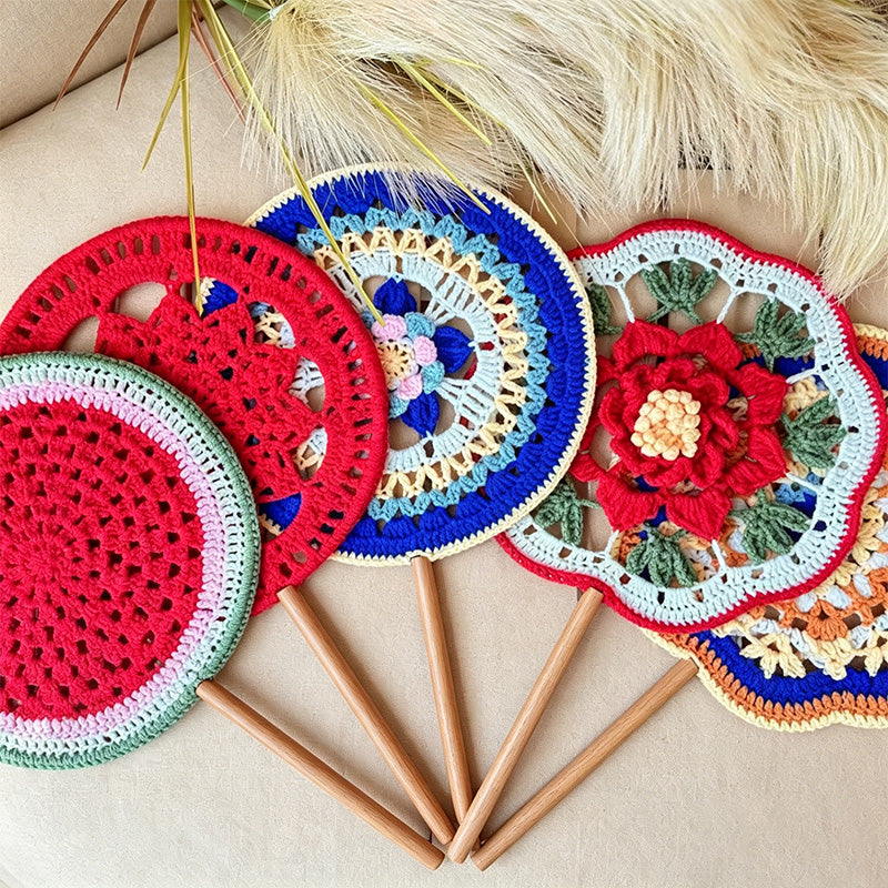 CouldNook Hand Crochet Round Hand Fan - Retro Chinese Style Woven Decor Fan