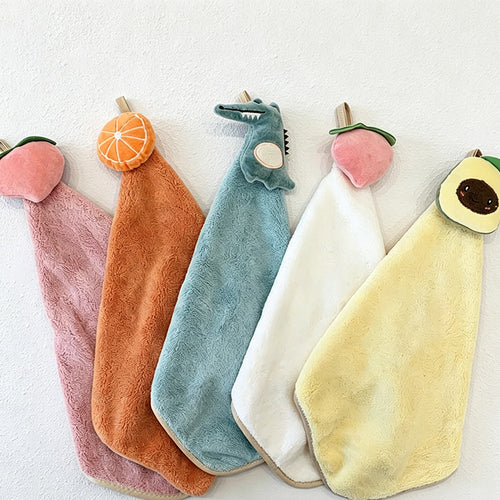 CouldNook Cartoon Fruit Hand Towel - Aesthetic Coral Velvet Cloth