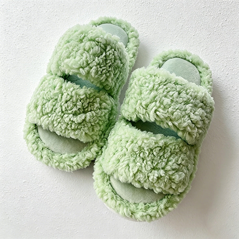 CouldNook Plush Cross Band Open Toe Slippers - Cozy Bedroom Accent