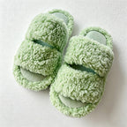CouldNook Plush Cross Band Open Toe Slippers - Cozy Bedroom Accent