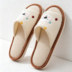 CouldNook Linen-Look Animal Pattern Open Toe Slippers - Everyday Indoor Accent