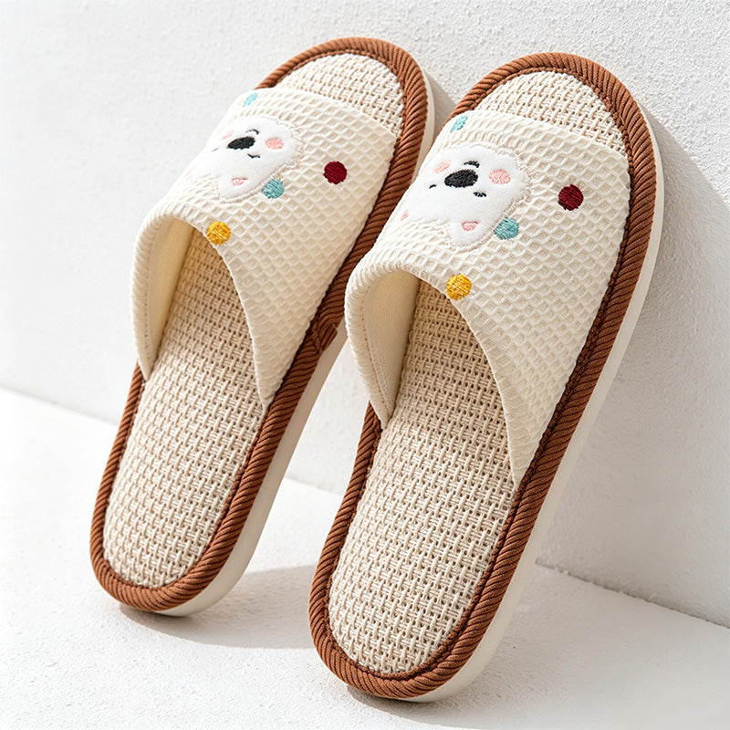 CouldNook Linen-Look Animal Pattern Open Toe Slippers - Everyday Indoor Accent
