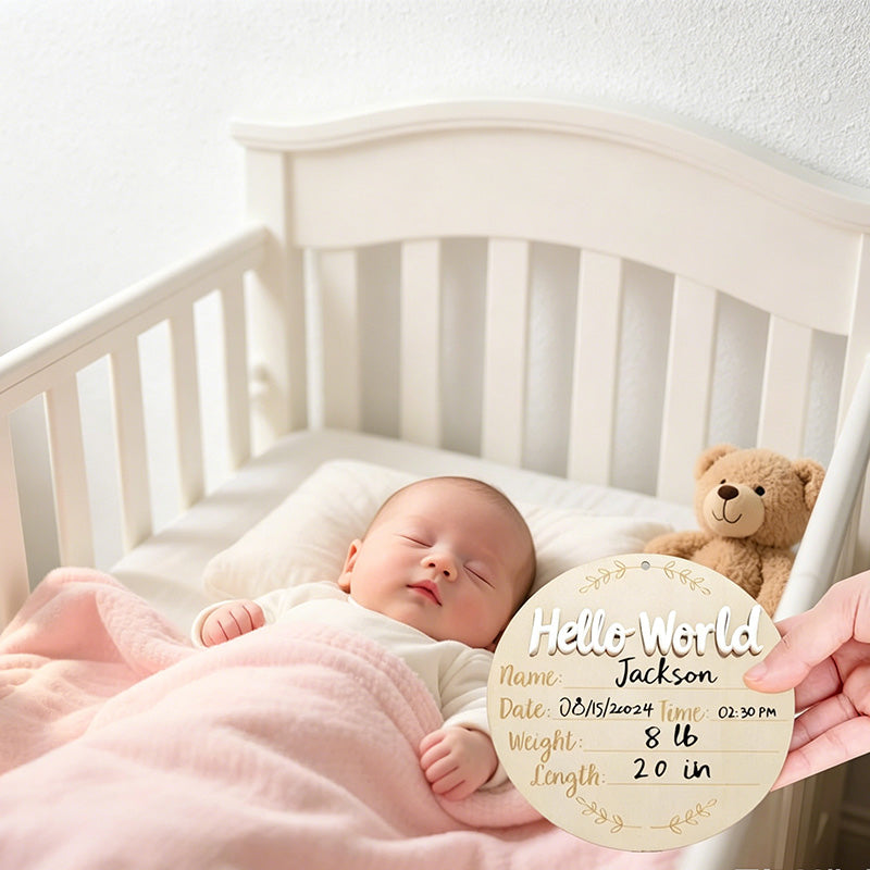 CouldNook Wooden Newborn Birth Milestone Sign - Hello World Baby Plaque