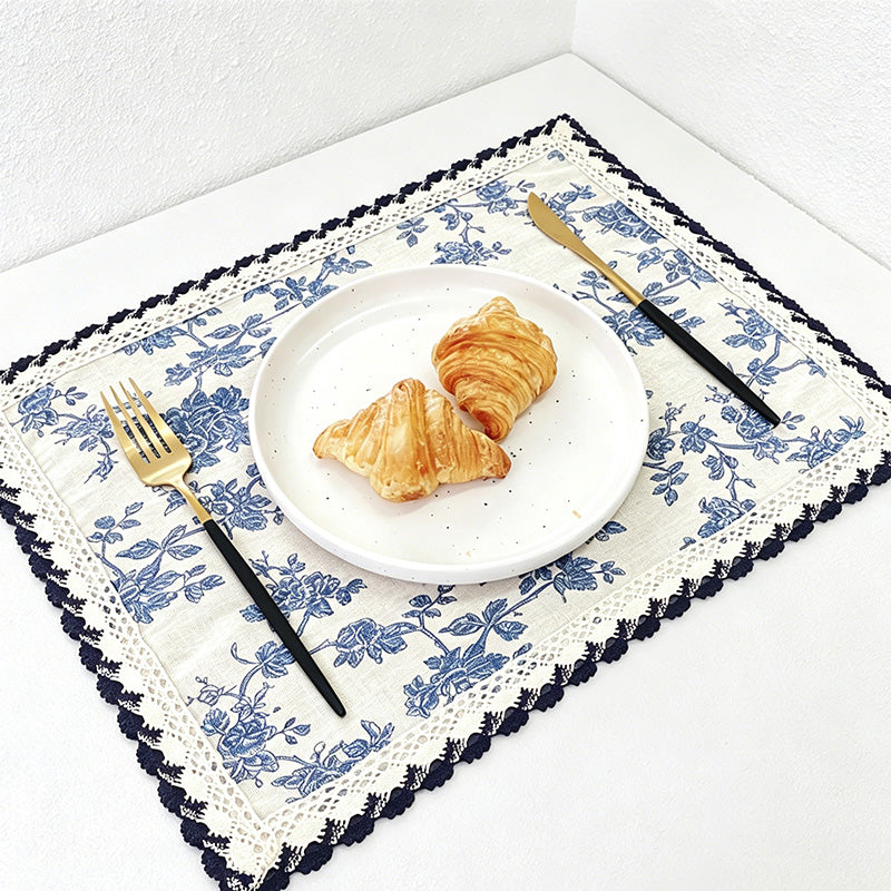 CouldNook Blue Floral Table Runner - Aesthetic Cotton-Linen Decor