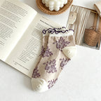 CouldNook Ruffled Cuff Embossed Floral Low Socks - Ethnic Women Socks