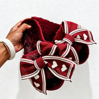 CouldNook Heart Bow Plush Open Toe Slippers - Sweet Room Accent