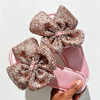CouldNook Sequin-Look Flower Open Toe Slippers - Bright Dressing Accent