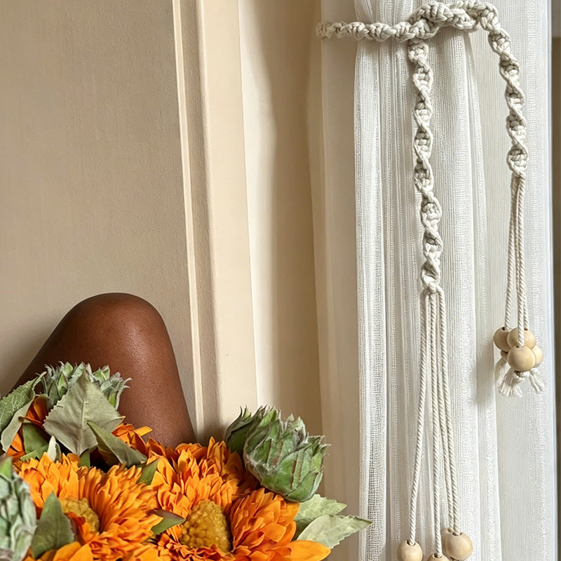 CouldNook Long Macrame Curtain Tieback - Window Drapery Accent