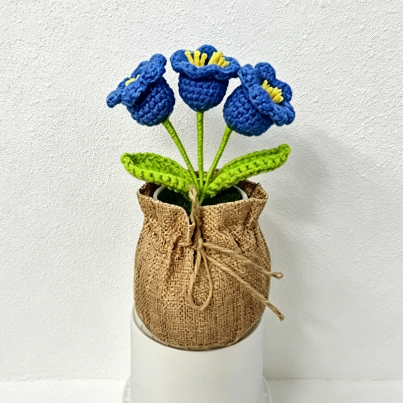 CouldNook Crochet Flower Mini Potted Ornament - Tabletop Rustic Fake Flower Decor