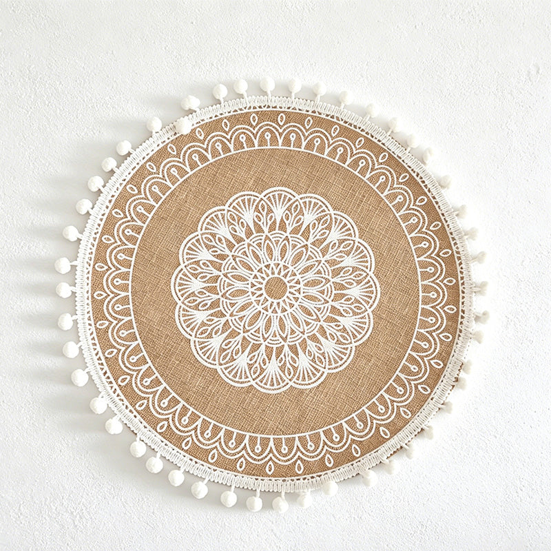 CouldNook Jute Ball Edge Woven Placemat - Aesthetic Rustic Table Mat