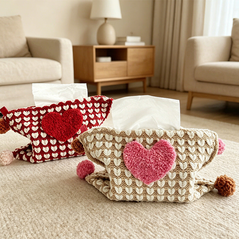 CouldNook Heart Knitted Tissue Bag - Aesthetic Artisan-crafted Storage Case