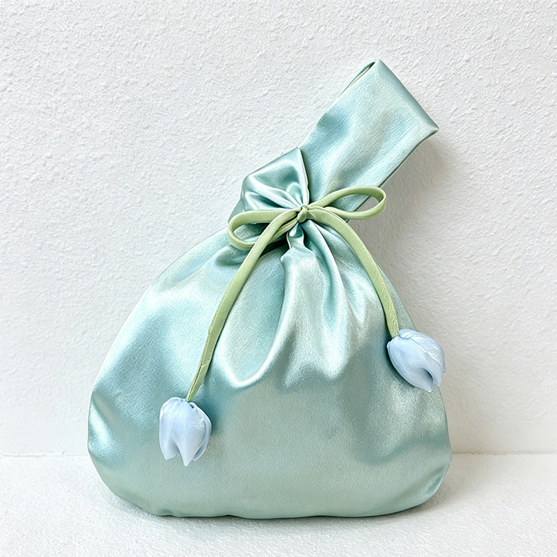 CouldNook Tulip Satin Wrist Bag - Aesthetic Floral Gift Pouch