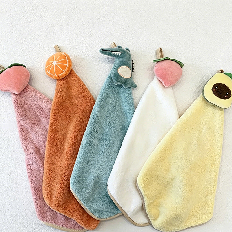 CouldNook Cartoon Fruit Hand Towel - Aesthetic Coral Velvet Cloth