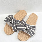 CouldNook Striped Bow Open Toe House Slippers - Dressing Corner Accent