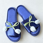 CouldNook Tulip Bow Open Toe Slippers - Gentle Bedroom Accent