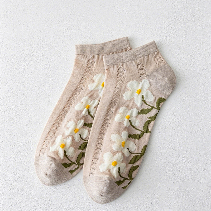CouldNook Mesh Big Floral Socks - Sweet Thin Breathable Women Socks