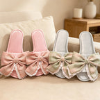 CouldNook Crochet-Look Bow Open Toe Slippers - Airy Home Accent