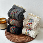 CouldNook Lace Ruffle Embossed Floral Socks - Women Ethnic Stackable Socks