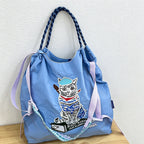 CouldNook Hat Wearing Tabby Cat Embroidery Shopping Bag - Everyday Market Accent