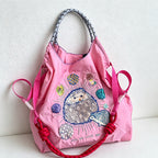 CouldNook Hedgehog Mushroom Embroidery Shopping Bag - Everyday Market Accent