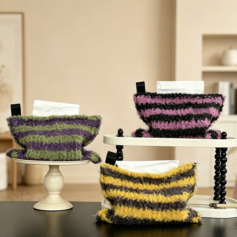 CouldNook Knitted Stripe Tissue Bag - Aesthetic Loop Velvet Case