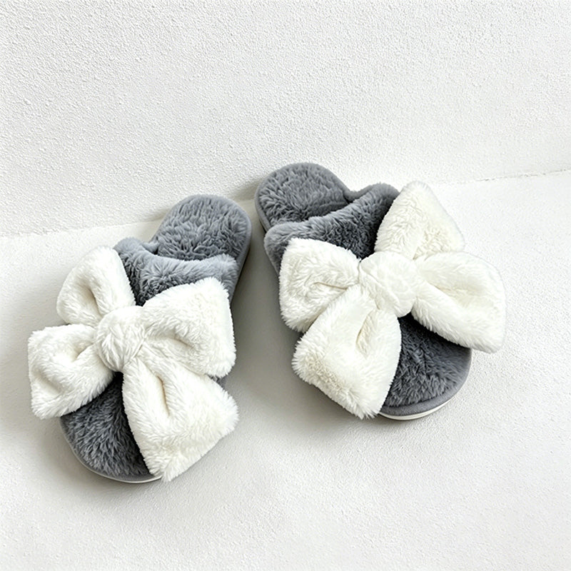 CouldNook Bunny Ear Bow Open Toe Slippers - Soft Bedroom Accent
