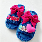 CouldNook Folded Bow Plush Open Toe Slippers - Colorful Lounge Accent