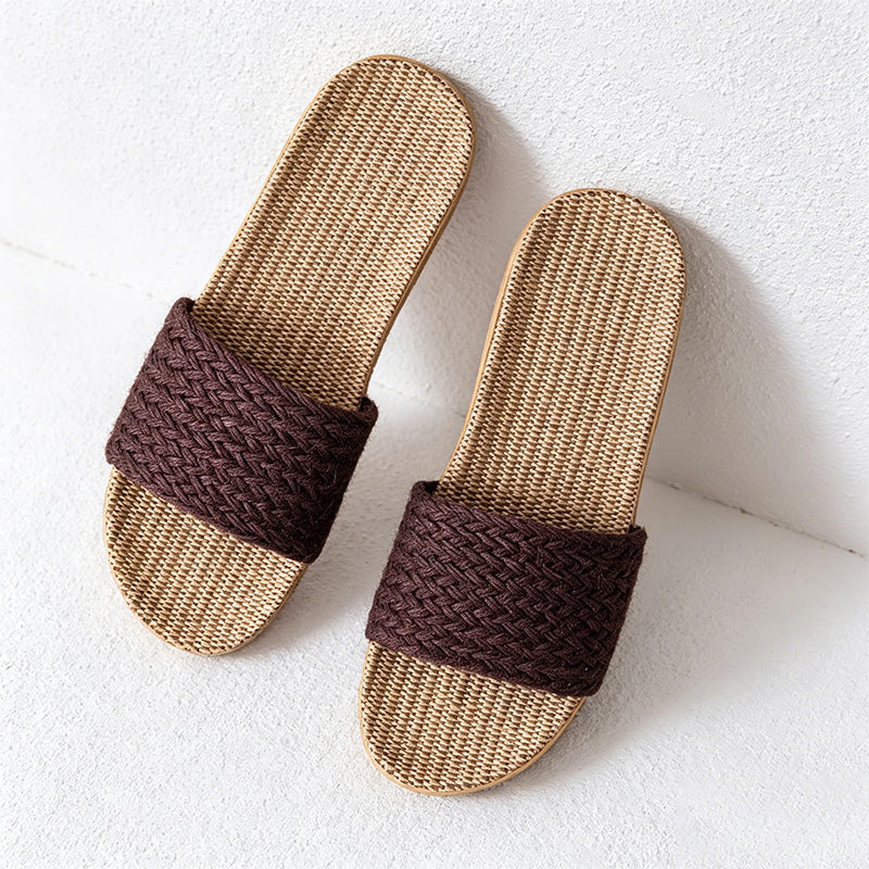 CouldNook Flax-Look Cross Strap Slide Slippers - Soft Home Accent