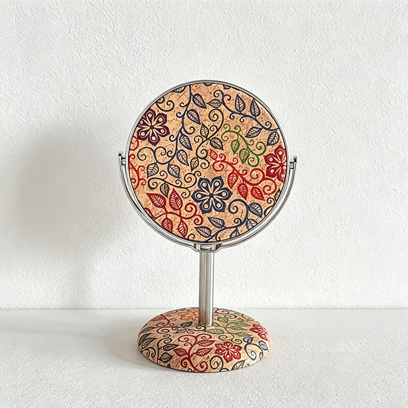 CouldNook Retro Cork Floral Round Standing Table Mirror