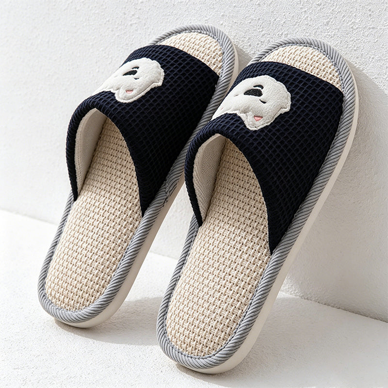 CouldNook Linen-Look Animal Pattern Open Toe Slippers - Everyday Indoor Accent