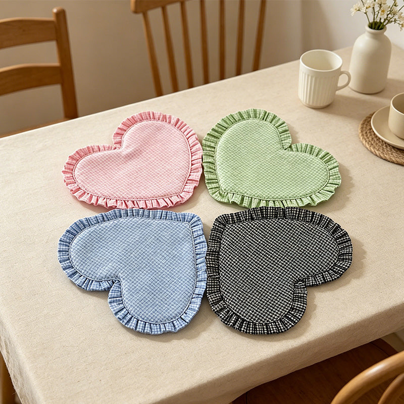 CouldNook Lace Heart Plaid Coaster - Aesthetic Fabric Accessory Mat