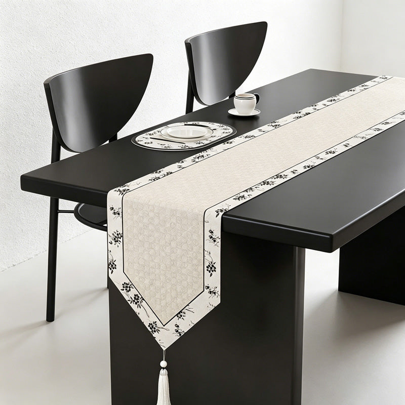CouldNook Retro French Vintage Floral Table Runner - Luxury V-Shape Tassel Mat
