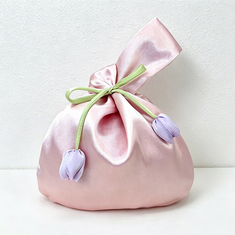 CouldNook Tulip Satin Wrist Bag - Aesthetic Floral Gift Pouch