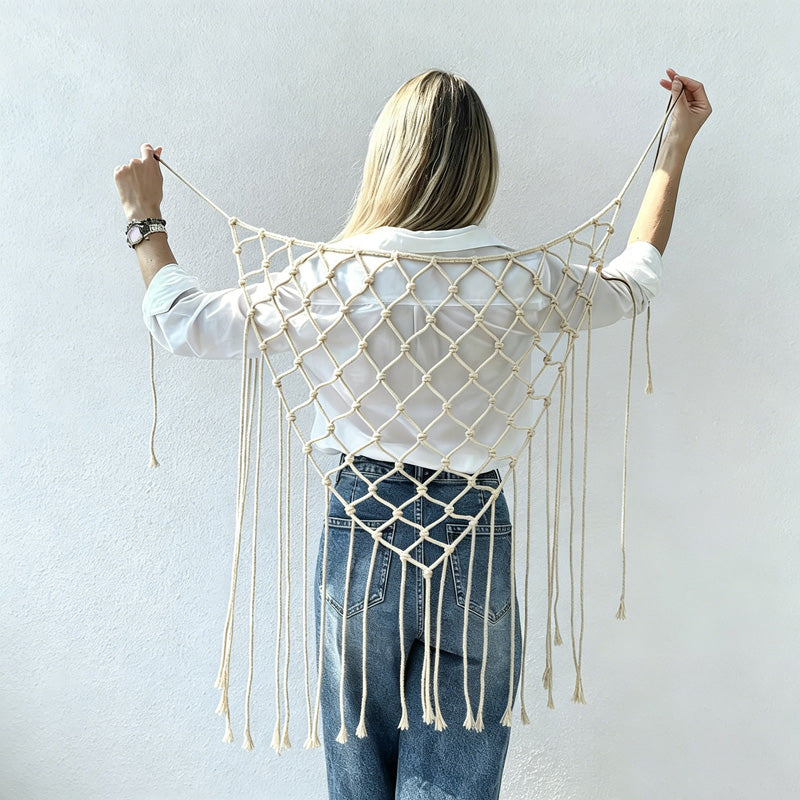 CouldNook Macrame Fringe Vest Cover - Layered Styling Accent (小胡0611-8BW6JBT95)-ok