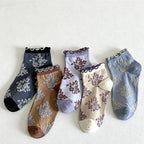 CouldNook Ruffled Cuff Embossed Floral Low Socks - Ethnic Women Socks