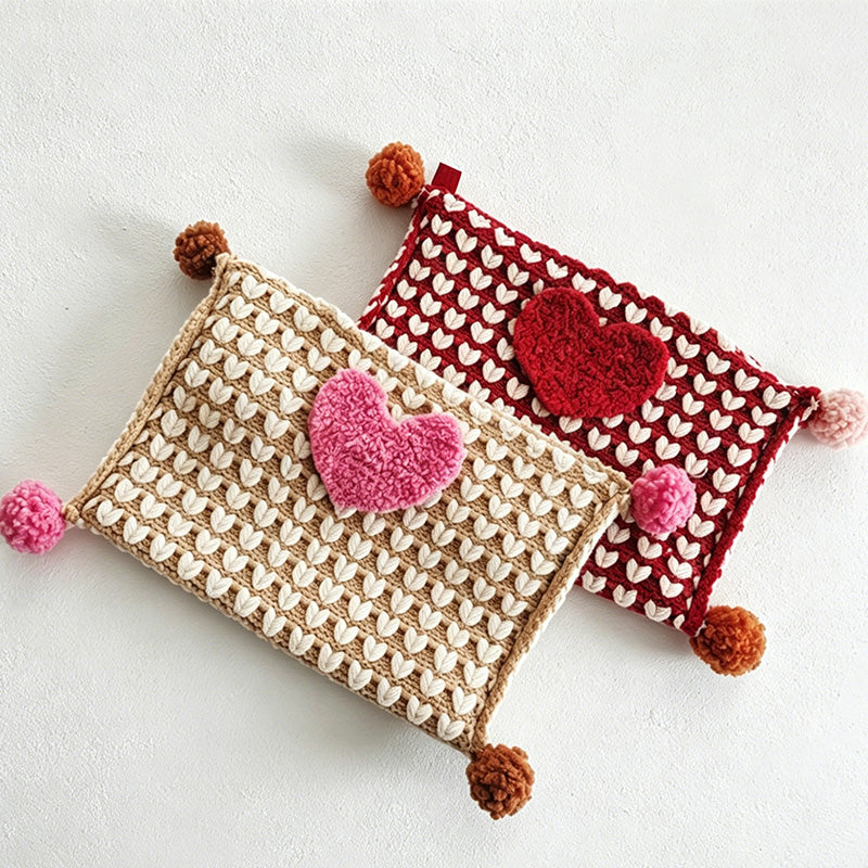 CouldNook Heart Knitted Tissue Bag - Aesthetic Artisan-crafted Storage Case