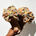 CouldNook Japanese Floral Linen Big Bow Slide Slippers - Sunny Room Accent