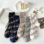 CouldNook Bubble Cuff Rose Floral Mid-Calf Socks - Stackable Socks