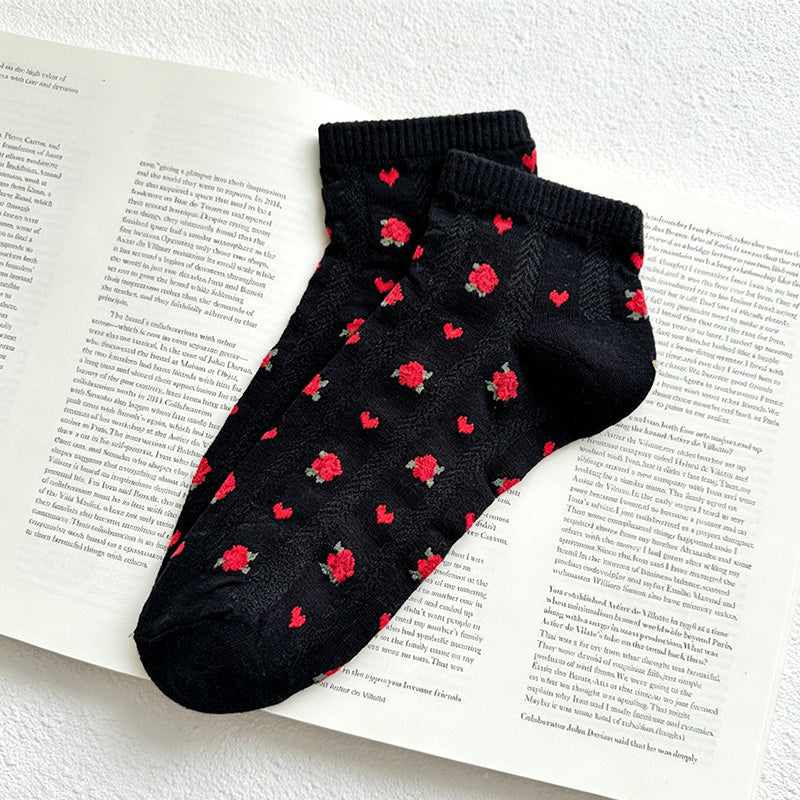 CouldNook Ribbed Mesh Tiny Floral Socks - Thin Breathable Women Socks