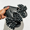 CouldNook Polka Dot Bow Satin Slide Slippers - Cheerful Room Accent