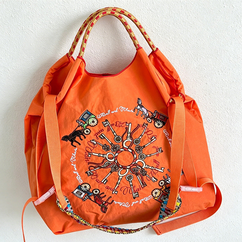 CouldNook Carriage & Key Embroidery Shopping Bag - Everyday Market Accent