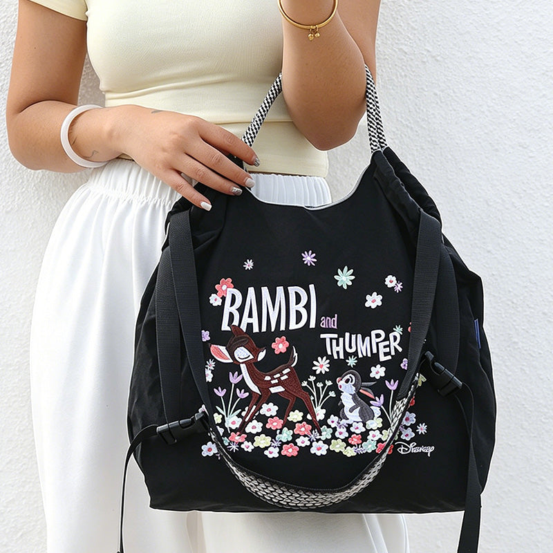 CouldNook Bambi Deer & Bunny Floral Embroidery Shopping Bag - Everyday Market Accent