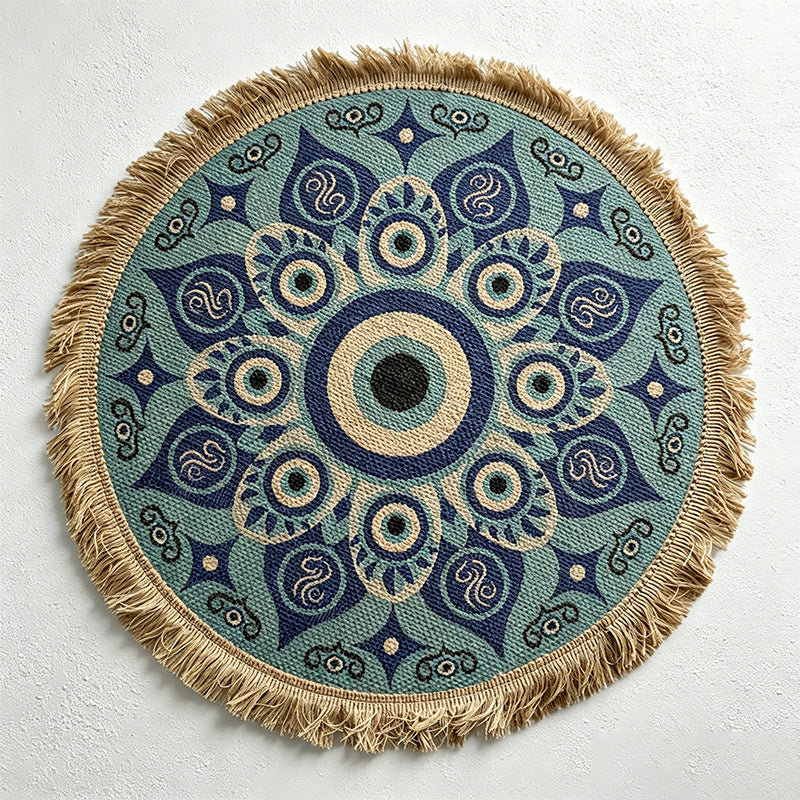 CouldNook Printed Jute Tassel Mat - Aesthetic Bohemian Round Placemat