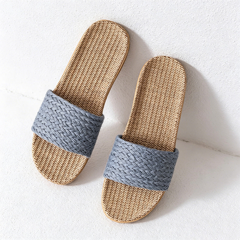 CouldNook Flax-Look Cross Strap Slide Slippers - Soft Home Accent