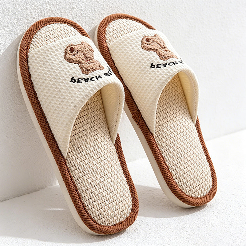 CouldNook Soft Animal Applique Open Toe House Slippers - Warm Home Accent