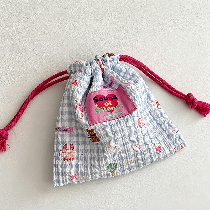 CouldNook Gingham Drawstring Pocket Storage Bag - Small Carry Accent