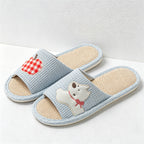 CouldNook Linen-Look Animal Pattern Open Toe Slippers - Everyday Indoor Accent