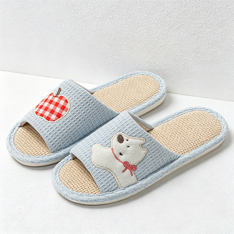CouldNook Linen-Look Animal Pattern Open Toe Slippers - Everyday Indoor Accent
