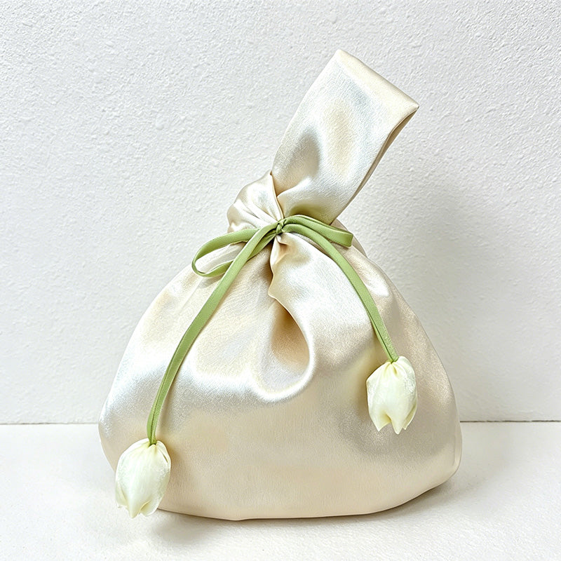 CouldNook Tulip Satin Wrist Bag - Aesthetic Floral Gift Pouch
